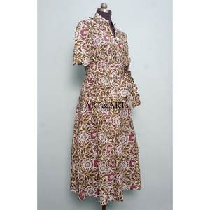 Women's Pure Cotton Kangura Midi Dress Hand Block Floral Printed Cute Daily Style Casual Party <b>Wear</b> Solid Sweet Style Natural - Product Image 5