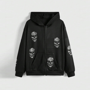 Unisex <b>Black</b> Hooded Zip-Up <b>Sweatshirt</b> with Solid Eco-Friendly Denim Fabric Oversized Winter Casual - Product Image 2