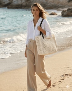 Sac fourre-tout en paille au crochet, couleur unie, style bohème, fermeture éclair, écologique, sac à main d'été pour femme - Product Image 4