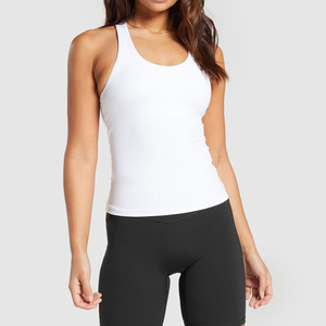<b>Women's</b> <b>White</b> Color Wholesale <b>Tank</b> <b>Top</b> Scoop Neck Breathable Knitted Spandex Polyester Sportswear - Product Image 6