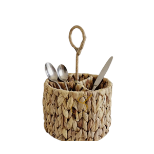 Handmade Water Hyacinth Utensil Caddy with Handle , 4 Section Woven Cutlery Holder for Dining <b>Table</b> - Product Image 2