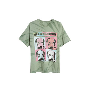 T-shirt à manches courtes vert pour homme, col rond, style décontracté avec motif imprimé, coupe classique, tissu jersey 100% coton - Product Image 1