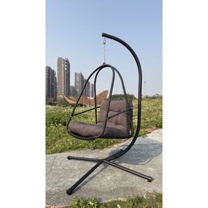 Sedia a dondolo a uovo con supporto a C per interni/esterni, in vimini e rattan, con cuscino incluso - Product Image 4