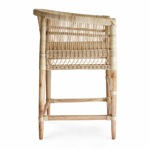 Taburete de Bar Resistente a la Intemperie con Estructura de Madera de Teca Sólida y Ratán Tejido para Interiores y Exteriores, Ideal para Patio, Terraza, Cafetería y Restaurante - Product Image 2