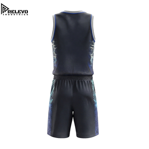 OEM Circuit Board V-Neck Basketball Jersey and Shorts Set, <b>Charcoal</b> Black Activewear Uniform with Electric Blue and Silver - Product Image 3