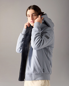 Luxury Streetwear Zip Up Grey Fur Hoodie Custom Logo Puff Print Embroidery Hoodie Heavyweight Cotton Fleece Zip Hoodie - Product Image 3