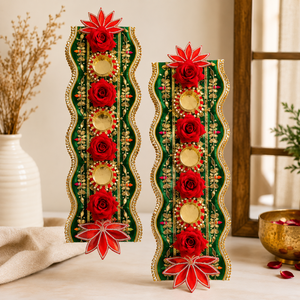 Green Red Floral Diya Latkan Pair Handcrafted Wall Hanging Decorative Festival Decoration for Indoor <b>Wedding</b> Party - Product Image 2