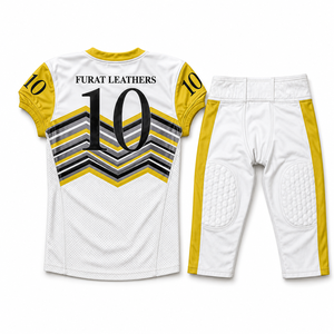 Conjunto de Jersey de Fútbol Americano FURAT LEATHERS, Cuello en V, Manga Corta, Sublimado, Absorbe la Humedad, para Hombre Adulto, Blanco y Amarillo, Talla 10, Panther - Product Image 2