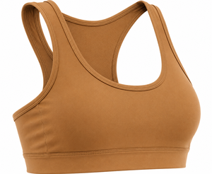 เสื้อชั้นในกีฬาสำหรับผู้หญิง ทรง Racerback สี Camel คอกลม ไร้ตะเข็บ ซัพพอร์ตสูง แห้งเร็ว มีโลโก้ด้านหน้า เหมาะสำหรับโยคะและออกกำลังกาย - Product Image 2
