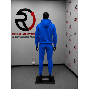 Ensemble de survêtement bleu personnalisé avec sweat à capuche imprimé et pantalon de jogging – Tenue décontractée streetwear en molleton pour le sport et l'entraînement en salle de sport – Vente en gros – Collection Automne - Product Image 4