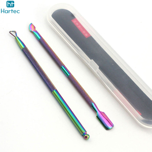 Good Quality Professional Rainbow Stainless Steel Cuticle <b>Nail</b> Pusher Set with Storage Case - 2-Piece Manicure <b>Tool</b> Kit - Product Image 5