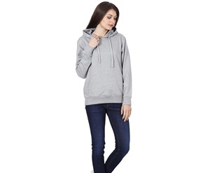Sudadera con Capucha Gris para Mujer, Manga Larga, Color Sólido, Informal, Tejida, Mezcla de Algodón, con Bolsillos, para Otoño - Product Image 4
