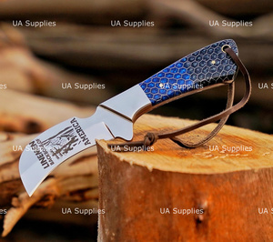 Couteau de chasse à lame fixe en acier inoxydable 58 HRC Hawk Bill EDC de UA Supplies, manche en nid d'abeille et étui en cuir, vente en gros - Product Image 3