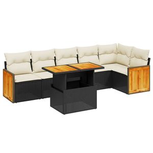 Conjunto de Sofá de Jardín de Ratán PE Negro con Patas Ajustables Grandes, Muebles de Exterior Cómodos y Elegantes - Product Image 2