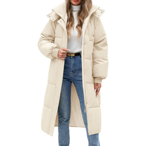 Women's Long Puffer <b>Coat</b> Solid Color Stand Collar Zipper Closure Full Sleeve Winter Warm Outerwear Thick Polyester Waterproof - Product Image 1