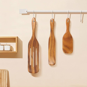 Ensemble d'ustensiles de cuisine en bois d'acacia naturel antiadhésifs, spatule à steak à long manche, spatule à pizza, ustensiles de cuisine en bois utilisés dans la cuisine - Product Image 2