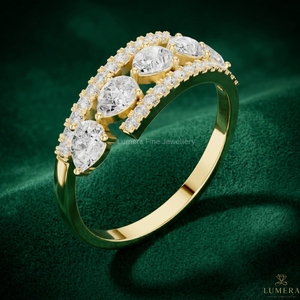 แหวนทองคำแท้ 14K 18K สีเหลือง ทรงกลมและทรงหยดน้ำ ดีไซน์ฉลุลาย ประดับเพชรเลี้ยงในห้องปฏิบัติการ สำหรับผู้หญิง เหมาะสำหรับเป็นแหวนแต่งงานหรือแหวนครบรอบ - Product Image 4