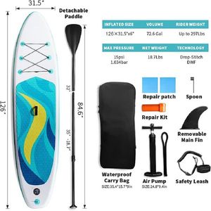 Tavola da Stand Up Paddle Extra Larga 126"x32" Premium con Ponte Antiscivolo e Sistema di Pinna US Box - Product Image 2