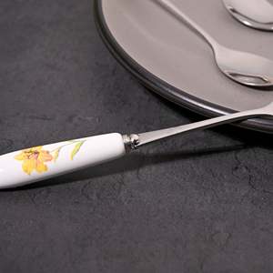 Commercial Stainless Steel Daffodil Print Dessert Spoons <b>Set</b> of 6 Long Handle Serving & <b>Tea</b> Spoon for Hotels PC Material - Product Image 1