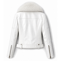 Blouson moto en cuir d'agneau blanc personnalisé avec col en fourrure de vison, fermeture éclair, design ceinturé, manteau d'hiver pour motard, unisexe