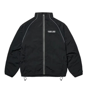 เสื้อแจ็คเก็ตแทร็คสีดำแบบซิปคอตั้ง ปรับชายเสื้อได้ แต่งแถบสะท้อนแสง น้ำหนักเบา เสื้อกันลมสำหรับผู้ชาย - Product Image 1
