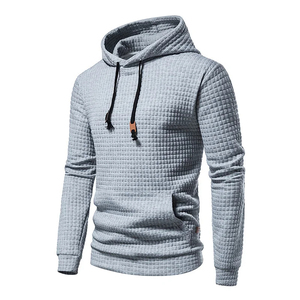 Sweat-shirt à capuche blanc pour homme en molleton gaufré, coupe classique, léger, style streetwear décontracté, avec poches, pour l'hiver - Product Image 3