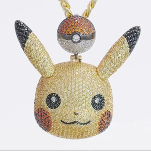 Pendentif Pikachu glacé avec attache Poké Ball en or rose et diamants, collier Hip Hop pour femme inspiré de Pokémon, style Bling Drip Anime - Product Image 1