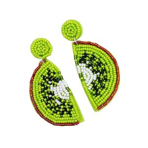 Boucles d'oreilles élégantes en forme de goutte avec broderie de perles de rocaille et tranche de pastèque avec finition artisanale de haute qualité par Hiba Enterprises - Product Image 2