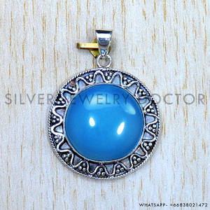 Pendentifs et breloques légers en argent sterling 925 avec calcédoine bleue, vente en gros, accessoires de bijouterie fine - Product Image 2