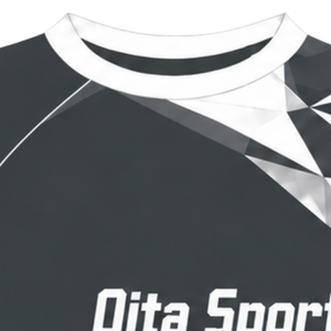 Maillot de compression athlétique gris anthracite et blanc à manches courtes, col ras du cou, motif géométrique, pour entraînement de performance et sports de rame - Product Image 5
