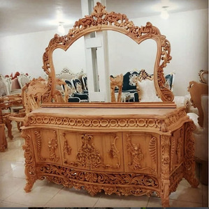 Intricately Carved Royal Console <b>Table</b> with Matching <b>Mirror</b> Makeup Vanity Carved Wooden <b>Mirror</b> Dresser for Bedroom Hotel Villa - Product Image 2
