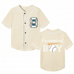 Premium Quality Custom <b>Light</b> Beige Baseball/Softball V-<b>neck</b> Mesh Fabric Short Sleeve Breathable Lightweight Polyester Jersey - Product Image 1