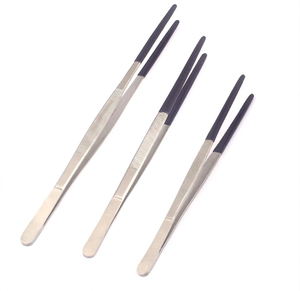 High Quality Stainless Steel Tweezers Steam & Ultrasonic Cleaning Plastic Coated Tips Set of 3 pcs 8" 10" 12" Jewelry <b>Tools</b> - Product Image 1