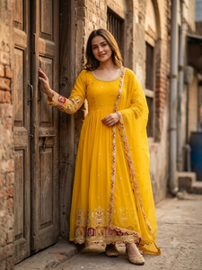 Robe Anarkali de luxe en Georgette à sequins brodés avec pantalon en micro-soie et dupatta pour femme DD 1290 - Product Image 5