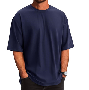 Camiseta Casual de Algodón para Hombre, Cuello Redondo, Manga Corta, Color Azul Marino, Talla Grande - Product Image 1