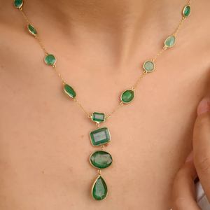สร้อยคอประดับลูกปัดรูปตัว Y ประดับพลอยมรกตทองคำแท้ 18K - Product Image 1