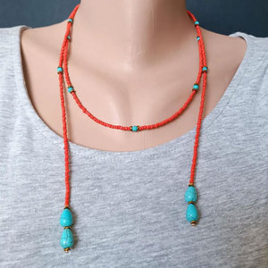Handmade Turquoise <b>Beaded</b> Choker Necklace <b>Set</b> Gold Chain Layered Boho Minimalist Jewelry Gift - Product Image 3
