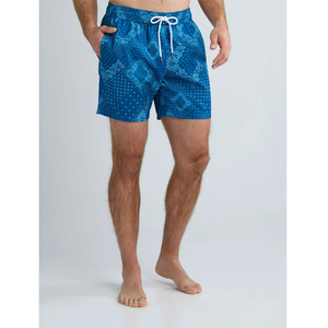 <b>Men's</b> Blue Print <b>Swim</b> <b>Shorts</b> Mid Waist Drawstring Quick Dry Casual Beach <b>Shorts</b> with Pockets - Product Image 1