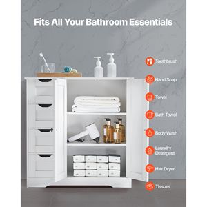 Mobiletto da Bagno Moderno con 3 Ripiani, 2 Ante e 4 Cassetti Regolabili, Organizzatore in PVC e Metallo - Product Image 2