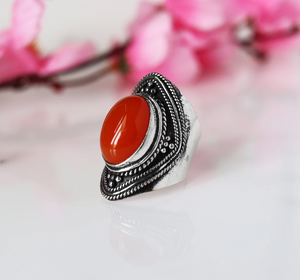 Carnelian Gemstone Midi <b>Ring</b> 925 <b>Silver</b> Handmade <b>Statement</b> <b>Ring</b> for Women handmade Birthday Anniversary Gift <b>Ring</b> For Her - Product Image 3