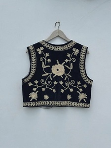 Black <b>Velvet</b> Boho Vest Embroidered Indian Ethnic Sleeveless <b>Jacket</b> Cotton Lined Festival Gift Her Floral Pattern Breathable - Product Image 2