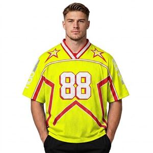 Maillot de sport à manches courtes pour homme, bleu, rouge, blanc, numéro 88, col en V, avec motif géométrique étoiles, respirant, coupe régulière - Product Image 2