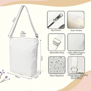 Sac fourre-tout EcoDari en toile blanche avec bandoulière réglable, motif lettres, minimaliste, décontracté, sac à bandoulière quotidien unisexe, taille moyenne - Product Image 3