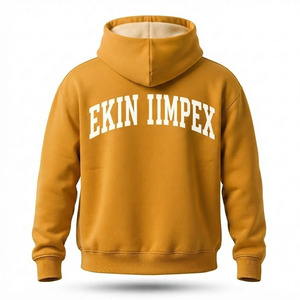 Sudadera con capucha de forro polar amarillo mostaza para hombre con logotipo personalizado – Sudadera con capucha y bolsillos canguro con logotipo personalizado - Product Image 2
