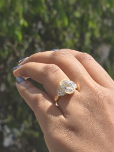 Anillo de Oro Amarillo Sólido con Diamantes Cultivados en Laboratorio, Corte Alargado Tipo Cojín, Cinco Piedras, Media Luna, Baguette, Corte Escalonado, Joyería de Múltiples Niveles - Product Image 5