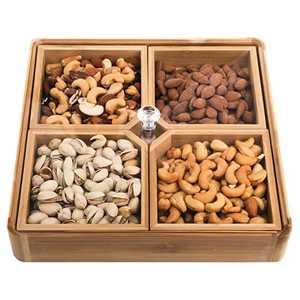 Plateau carré artisanal en bois avec incrustation de nacre, 4 compartiments, plateau à collation, boîte de rangement de luxe pour noix et bonbons - Product Image 5