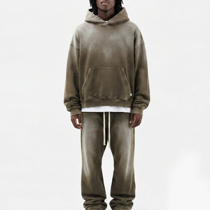 Survêtements délavés à l'acide, ensembles de sweats à capuche et pantalons de survêtement zippés effet soleil, 100 % coton, pour hommes - Product Image 1