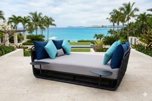PRSB-010 Modern Rattan Double Daybed 2 <b>Side</b> <b>Tables</b> Comfortable Waterproof <b>Outdoor</b> Furniture for Living Room/Hotel/Beach/Villa - Product Image 4
