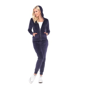 Costume moulant pour femmes, survêtement 2 pièces, costume de sport avec capuche et fermeture éclair complète, ourlet côtelé, manchette, poches latérales et arrière - Product Image 4