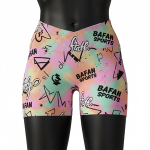 กางเกงขาสั้นพิมพ์ลายหลากสีพาสเทล ผ้าโพลีเอสเตอร์ผสมสแปนเด็กซ์ พรีเมียม 230 GSM เนื้อผ้านุ่ม ยืดหยุ่นได้ พร้อมโลโก้แบบซับลิเมชั่น - Product Image 1